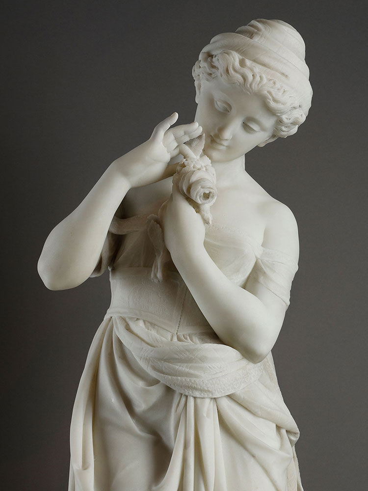 独角鹿西洋古董1900年代意大利创作《年轻的少女》大理石雕塑