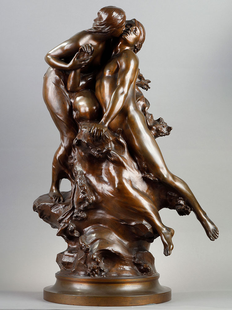 独角鹿西洋古董1900年代法国创作《希洛与利安德》青铜雕塑作品